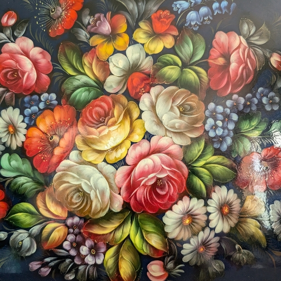 Russia Vintage Hand Painted Flowers Serving Tray translation Zhostovo gems (5) - Picture 2 of 8